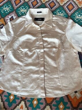 New Express Elegant Tan Satin Blouse Women’s Size Large $64